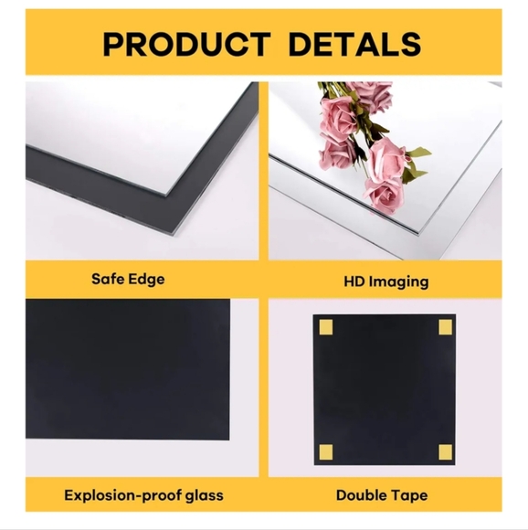 4 Pcs Mirror Tiles, Frameless 12" Gym Closet Wall BEDROOM loving Room - Picture 7 of 7